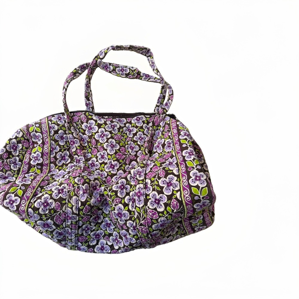 VERA BRADLEY Plum Petals XLQuilted Floral Zip Tote Bag Purple/Brown/Green
